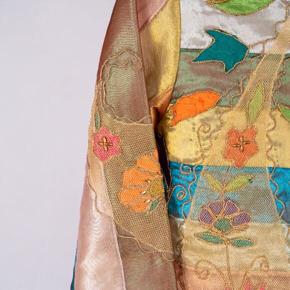 Sandy Starkman Mixed Media Floral Patchwork Art to Wear Jacket Women's SZ MEDIUM - Picture 2 of 11